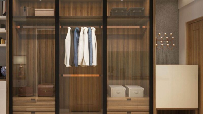 Tủ Quần Áo Âm Tường Nhôm Kính