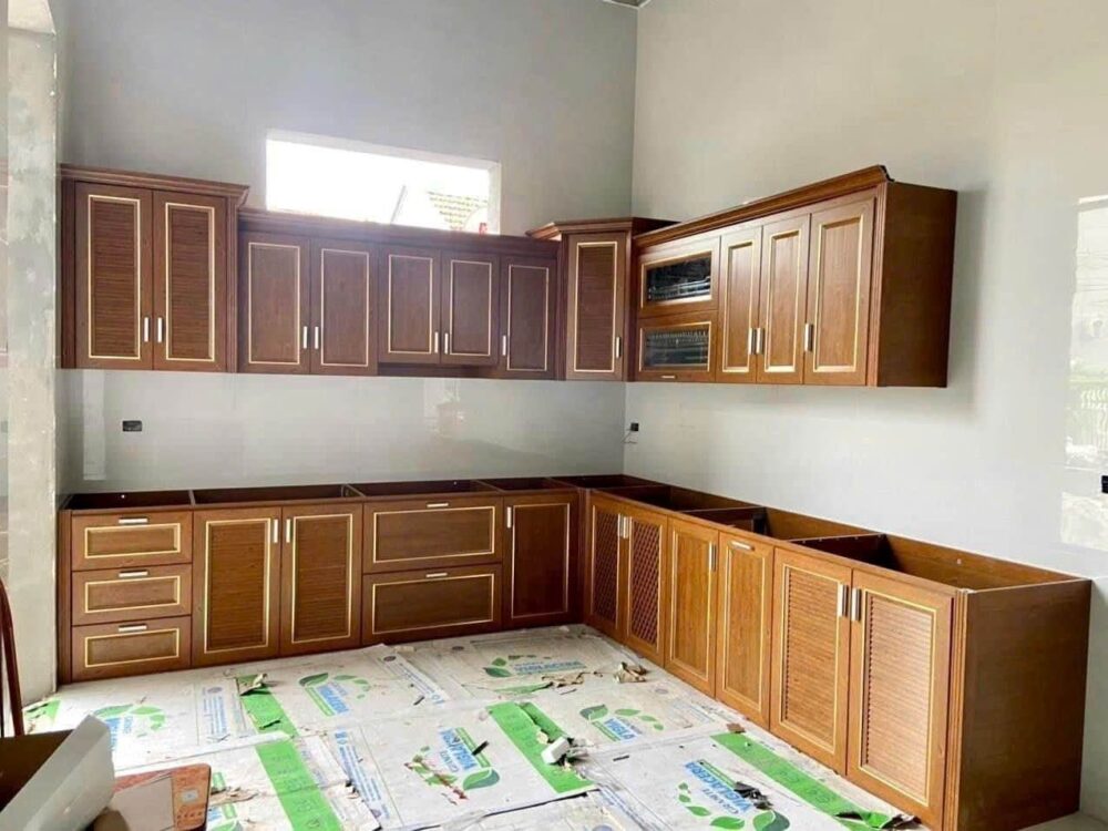 Tủ Bếp Nhôm Vân Gỗ Grando