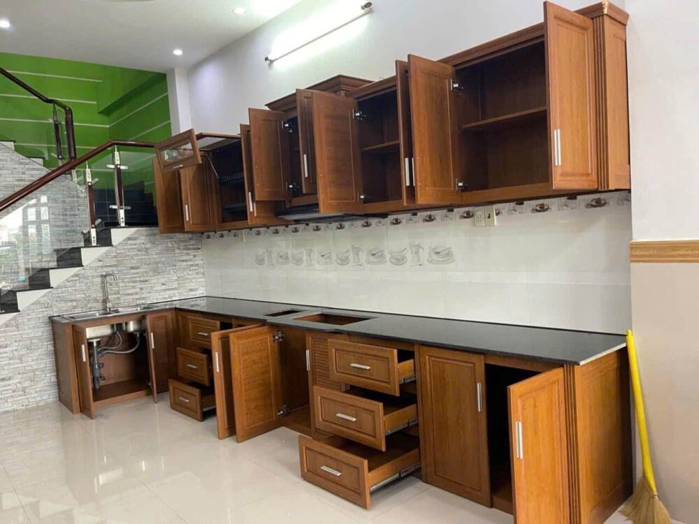 Tủ Bếp Nhôm Vân Gỗ Grando