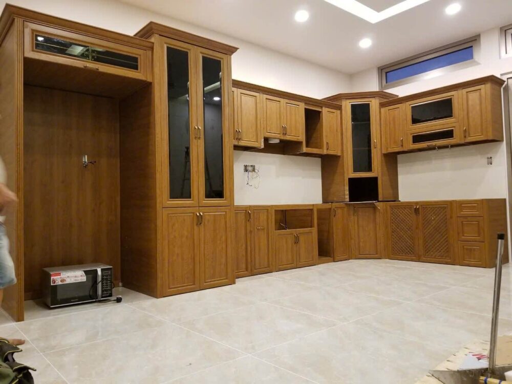 Tủ Bếp Nhôm Vân Gỗ Grando