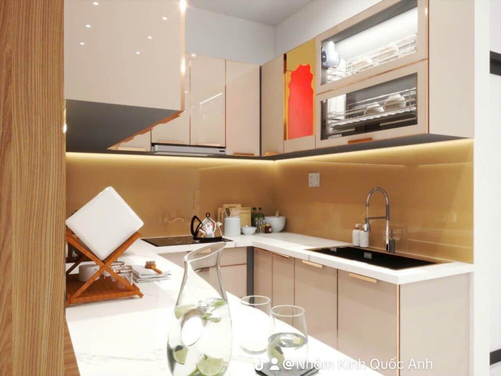 Tủ Bếp Inox Cánh Kính