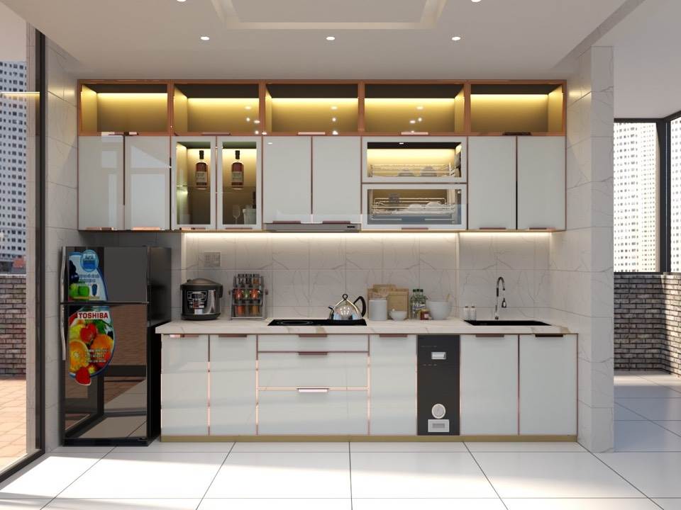 Tủ Bếp Nhôm Lá Ghép 