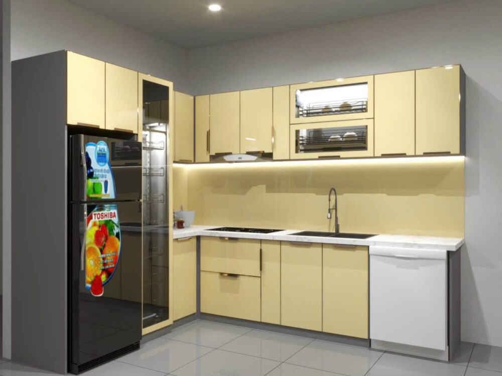 Tủ Bếp Nhôm Lá Ghép 