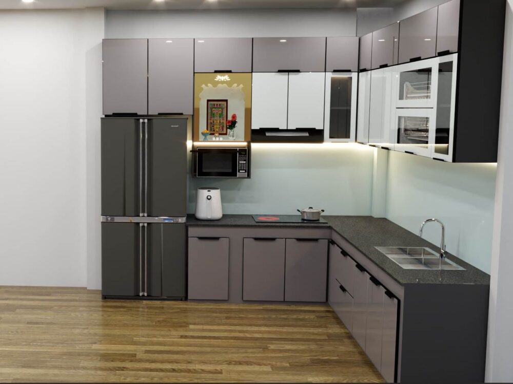 Tủ Bếp Nhôm Lá Ghép 