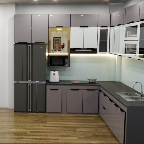 Tủ Bếp Nhôm Lá Ghép 